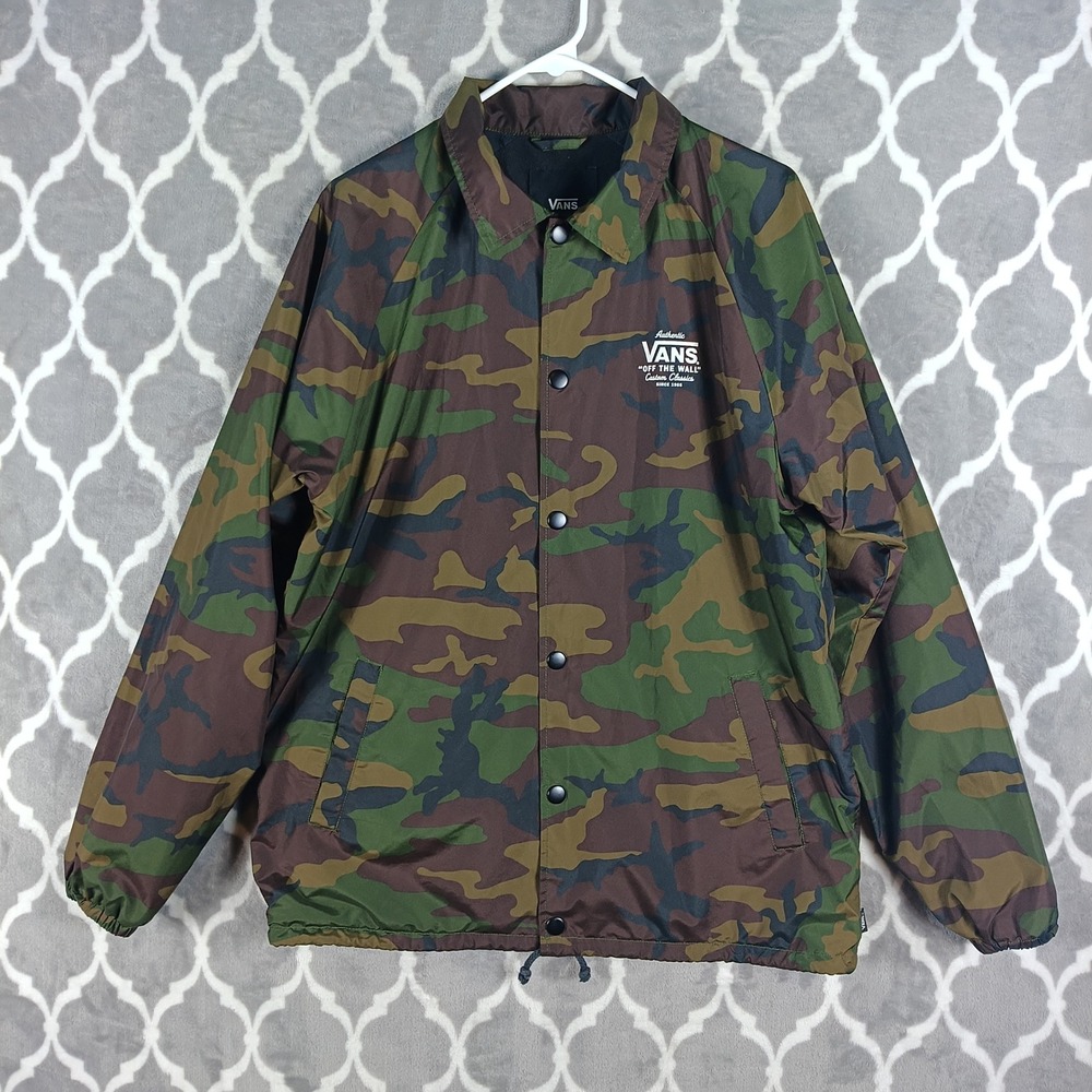 Vans Jacket Men Medium Green Camo Woodland Snap Front Torrey Windbreaker
